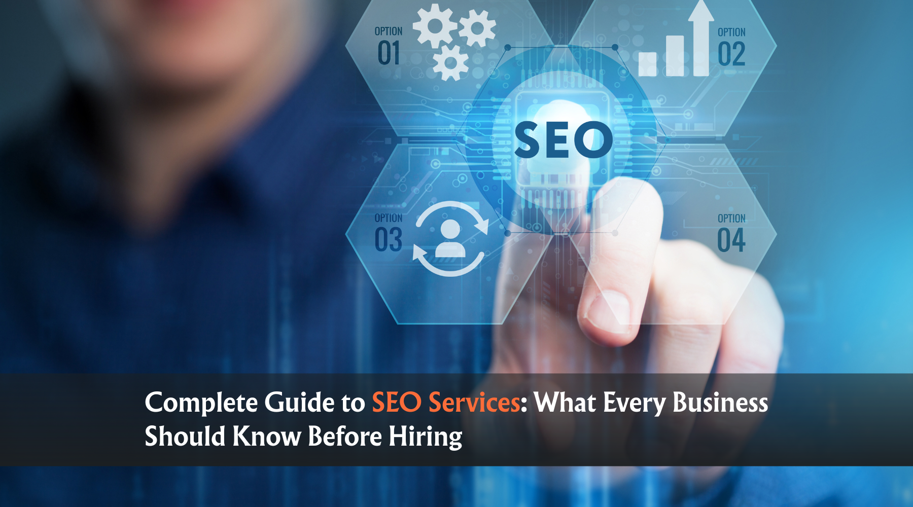 Complete guide to SEO services for businesses with search engine optimization strategy illustration.